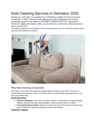 Sofa Cleaning Services in Dehradun 2025