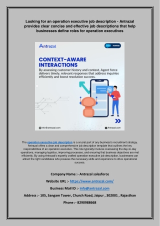 Looking for an operation executive job description