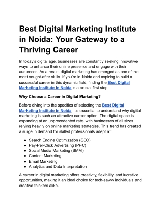 Best Digital Marketing Institute in Noida: Your Gateway to a Thriving Career