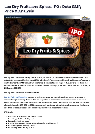 Leo Dry Fruits and Spices IPO  Date GMP, Price & Analysis