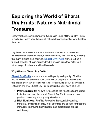 Exploring the World of Bharat Dry Fruits_ Nature’s Nutritional Treasures