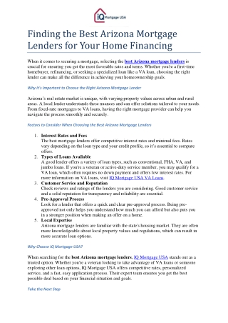Finding the Best Arizona Mortgage Lenders for Your Home Financing