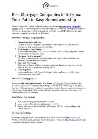 Best Mortgage Companies in Arizona