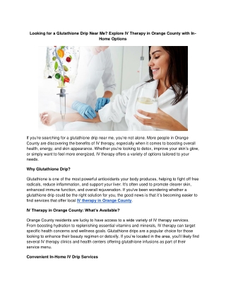 IV Therapy in Orange County: Convenient In-Home Drip Services