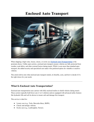 Enclosed Auto Transport