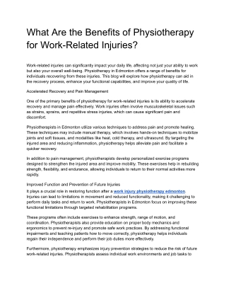 What Are the Benefits of Physiotherapy for Work-Related Injuries