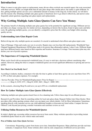Why Getting Multiple Auto Glass Quotes Can Save You Money
