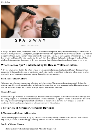 **“What Is a day spa? Understanding Its Role in Wellness Culture”**