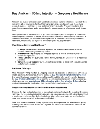 Buy Amikacin 500mg Injection – Greycross Healthcare