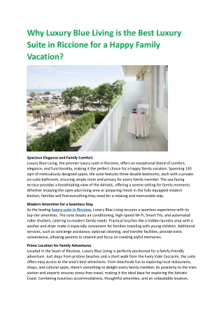 Why Luxury Blue Living is the Best Luxury Suite in Riccione for a Happy Family Vacation