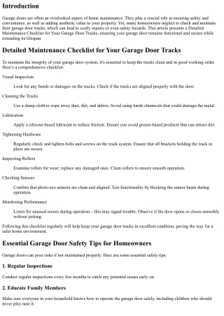 Detailed Maintenance Checklist for Your Garage Door Tracks