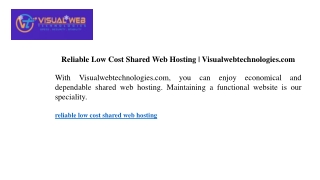 Reliable Low Cost Shared Web Hosting Visualwebtechnologies.com