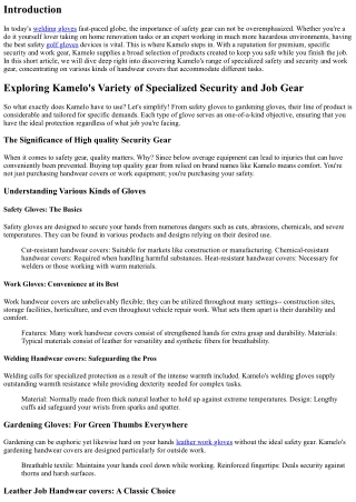 Exploring Kamelo's Range of Specialized Safety And Security and Work Equipment