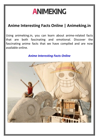 Anime Interesting Facts Online  Animeking.in