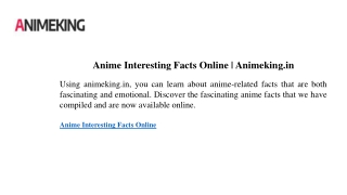 Anime Interesting Facts Online  Animeking.in