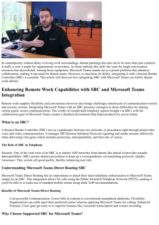 Enhancing Remote Work Capabilities with SBC and Microsoft Teams Integration