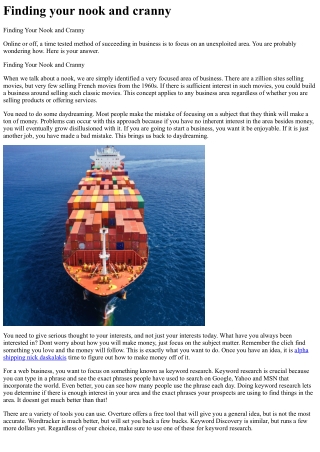 Finding your nook and cranny