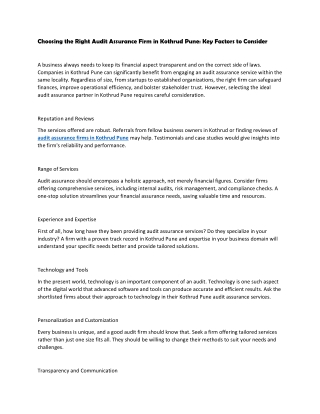 Choosing the Right Audit Assurance Firm in Kothrud Pune
