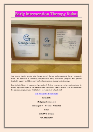 Early Intervention Therapy Dubai
