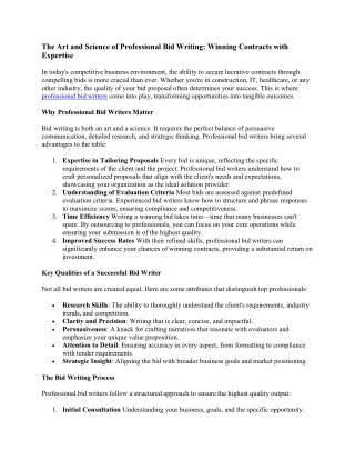 The Art and Science of Professional Bid Writing: Winning Contracts with Expertis