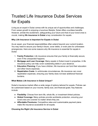 Trusted Life Insurance Dubai Services for Expats