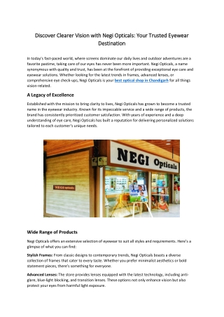 Discover Clearer Vision with Negi Opticals