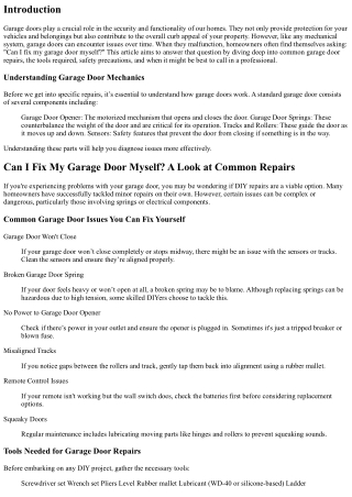 Can I Fix My Garage Door Myself? A Look at Common Repairs