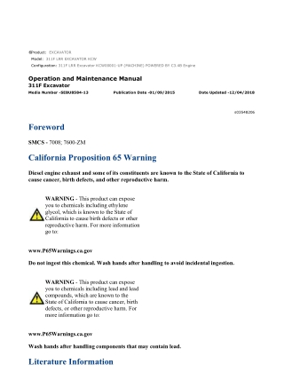 Caterpillar CAT 311F LRR EXCAVATOR (KCW00001-UP) Operation and Maintenance Manual Instant Download