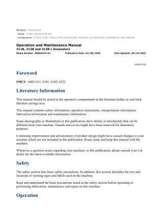 Caterpillar CAT 312B L EXCAVATOR (3FS00001-UP) Operation and Maintenance Manual Instant Download