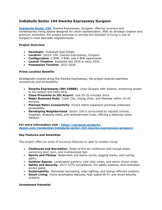 Indiabulls Sector 104 Dwarka Expressway Gurgaon