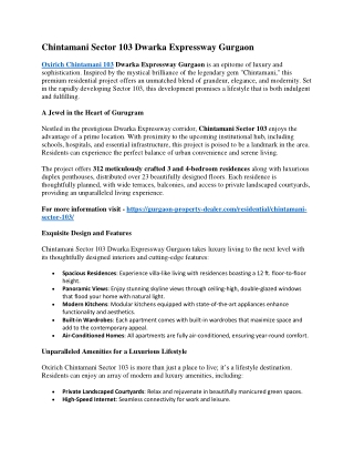 Chintamani Sector 103 Dwarka Expressway Gurgaon