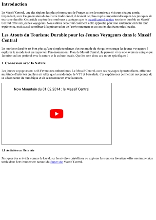 Les Atouts du Tourisme Durable pour les Jeunes Voyageurs dans le Massif Central