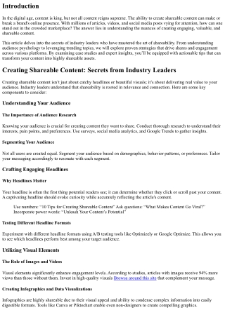 “Creating Shareable Content: Secrets from Industry Leaders”