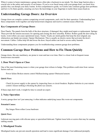 Common Garage Door Problems and How to Fix Them Quickly