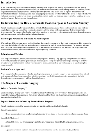 Understanding the Role of a Female Plastic Surgeon in Cosmetic Surgery
