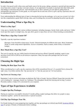 **“How to Gift a Spa Day Experience That Will Be Remembered Forever!”**