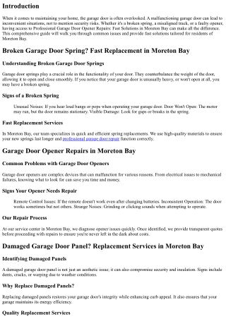 Professional Garage Door Opener Repairs: Fast Solutions in Moreton Bay