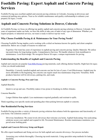 Foothills Paving and Maintenance