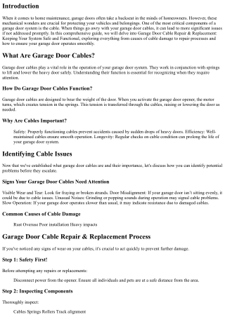Garage Door Cable Repair & Replacement: Keeping Your System Safe and Functional