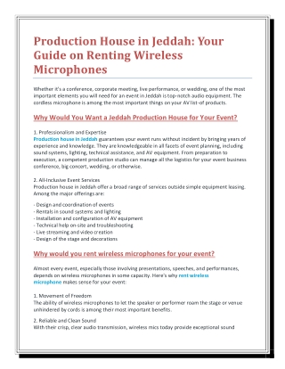 Production House in Jeddah Your Guide on Renting Wireless Microphones