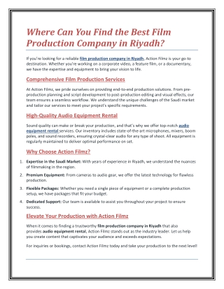 Where Can You Find the Best Film Production Company in Riyadh