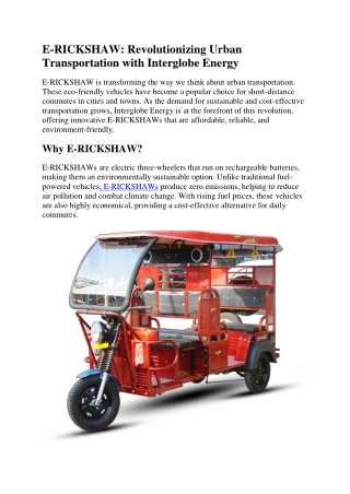 E-RICKSHAW: Revolutionizing Urban Transportation with Interglobe Energy