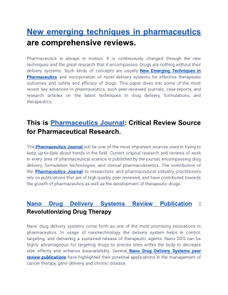 New Emerging Techniques in Pharmaceutics  journal (2)