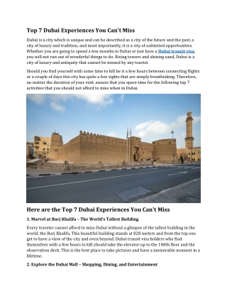 Top 7 Dubai Experiences You Cant Miss