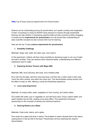 Top 10 Easy Science Experiments for Preschoolers