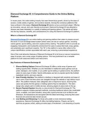 Diamond Exchange ID_ A Comprehensive Guide to the Online Betting Platform