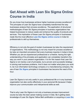 Lean Six Sigma Online Course India for Career Growth