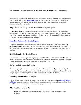 On-Demand Delivery Services in Nigeria: Fast, Reliable, and Convenient