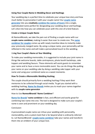 Using Your Couple Name in Wedding Decor and Hashtags