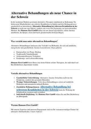 Alternative Behandlungen als neue Chance in der Schweiz